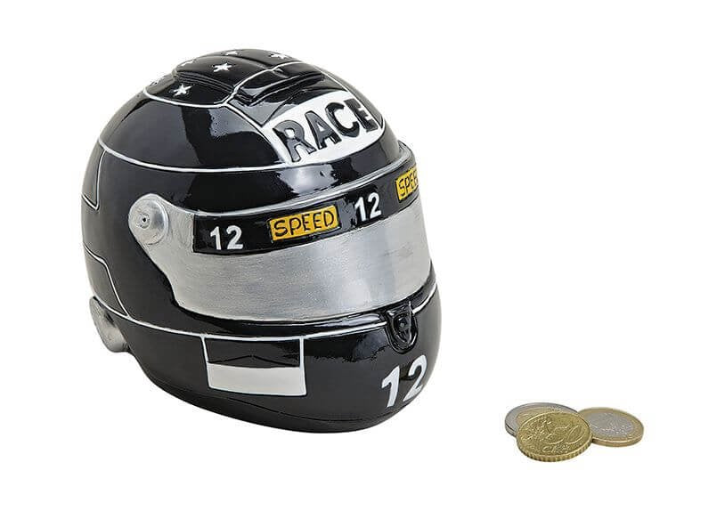 G. Wurm Motorradhelm Spardose – Polyresin, Schwarz – 14 × 11 × 11 cm