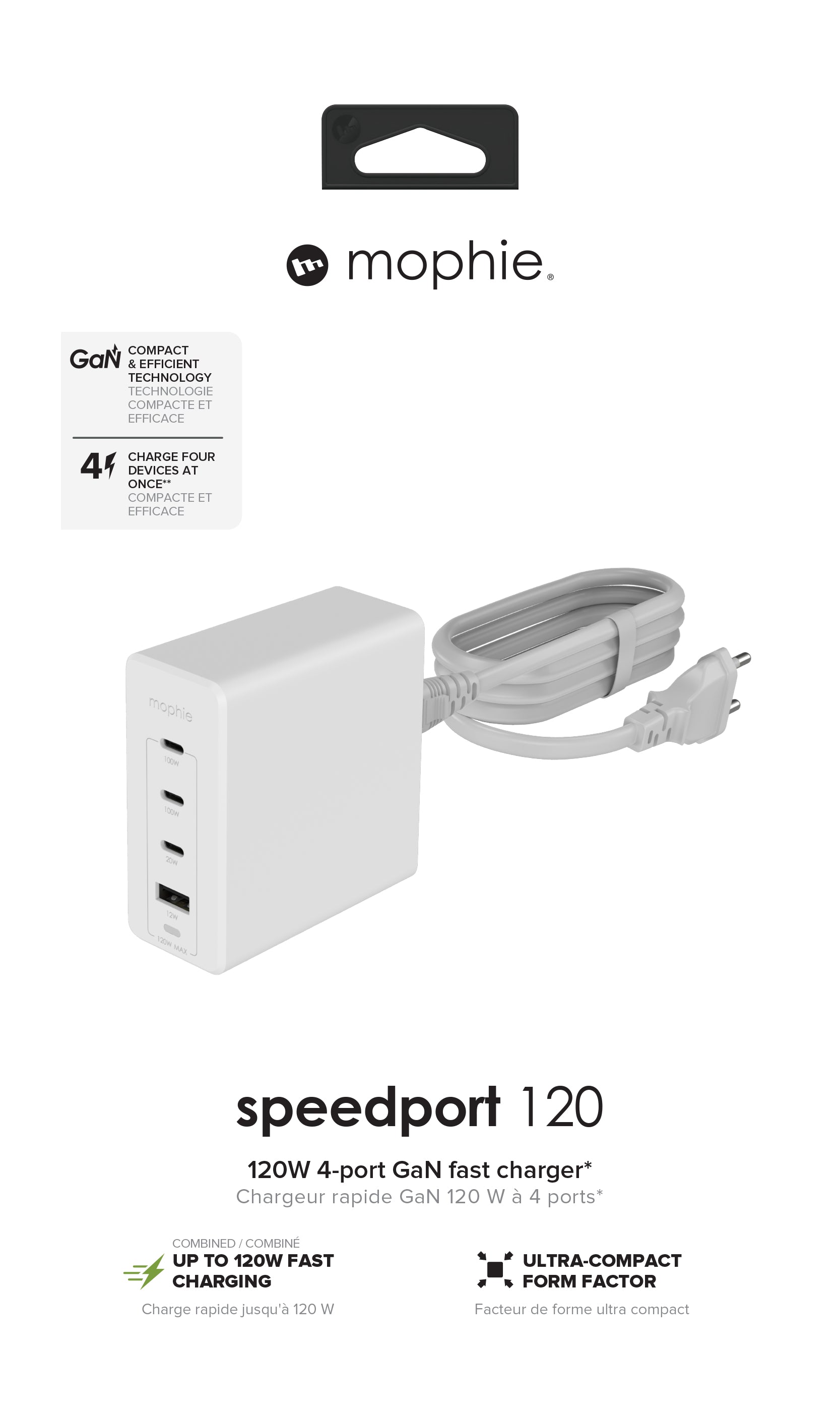 mophie Netzteil (EU) – 120 W, 2× USB-C, PD, GaN