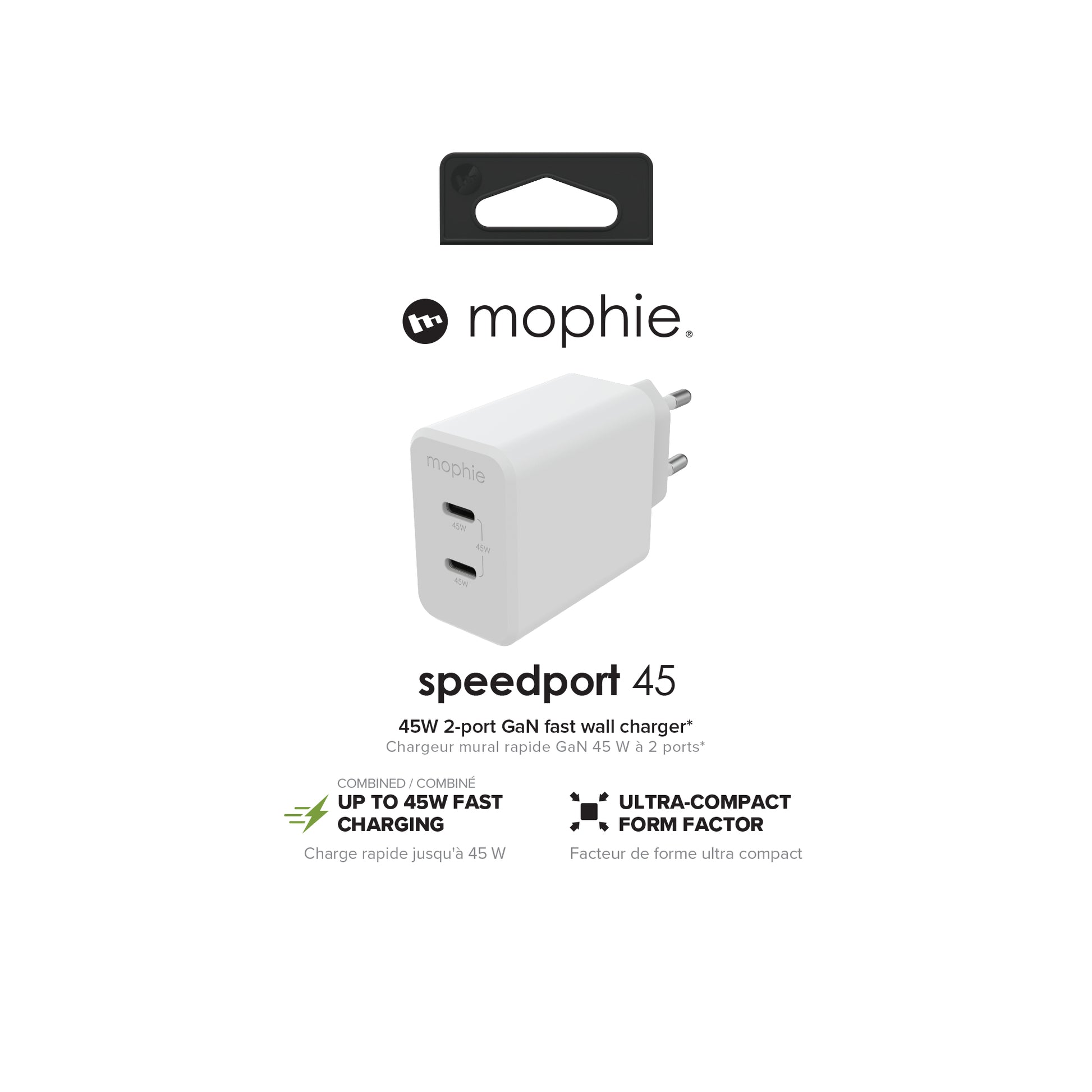 Mophie Netzteil (EU) – 45 W, 2× USB-C, PD, GaN