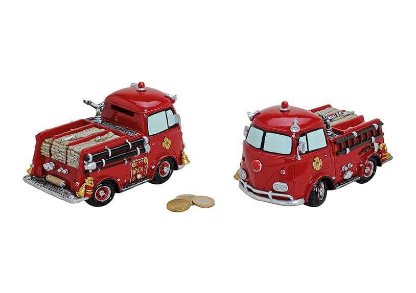 G. Wurm Spardose Feuerwehrwagen – Keramik & Polyresin, Rot – 17 × 10 × 11 cm