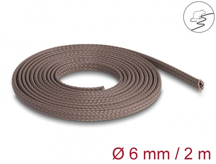 DeLOCK Kabelschlauch Ø 6 mm × 2 m, nagerfest, zuschneidbar – braun