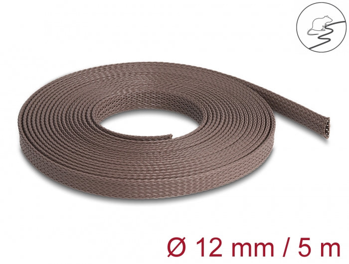 DeLOCK Kabelschlauch, Ø 12 mm, 5 m, elastisch, nagerfest, dehnbar – braun