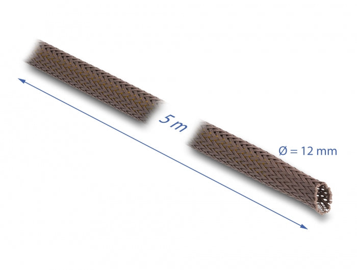 DeLOCK Kabelschlauch, Ø 12 mm, 5 m, elastisch, nagerfest, dehnbar – braun