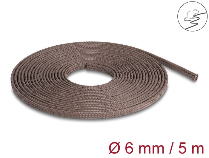 DeLOCK Kabelschlauch Ø 3–9 mm, 5 m, dehnbar, nagerfest – braun
