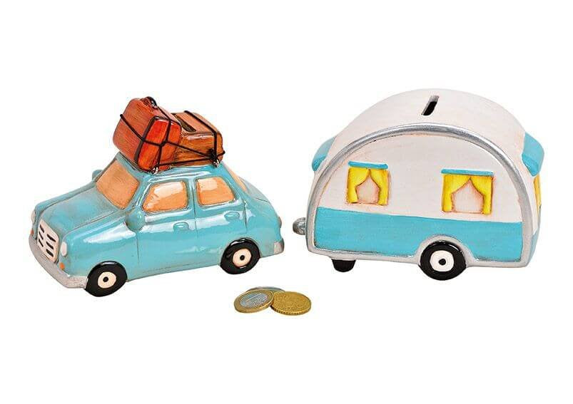 G. Wurm Sparbüchse Auto & Wohnwagen – Keramik, mehrfarbig – 8 × 15 × 10 cm