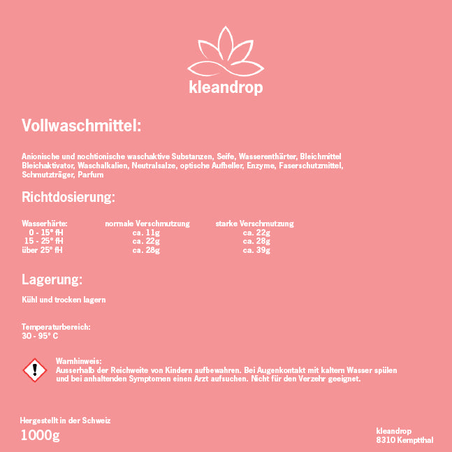 Kleandrop Waschpulver für Universal – Frische Brise – 900 g – biologisch abbaubar