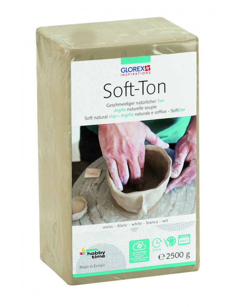 GLOREX Modellierton (Töpferton), Soft-Ton, Weiss, 10 × 8 × 17,6 cm, 2,5 kg