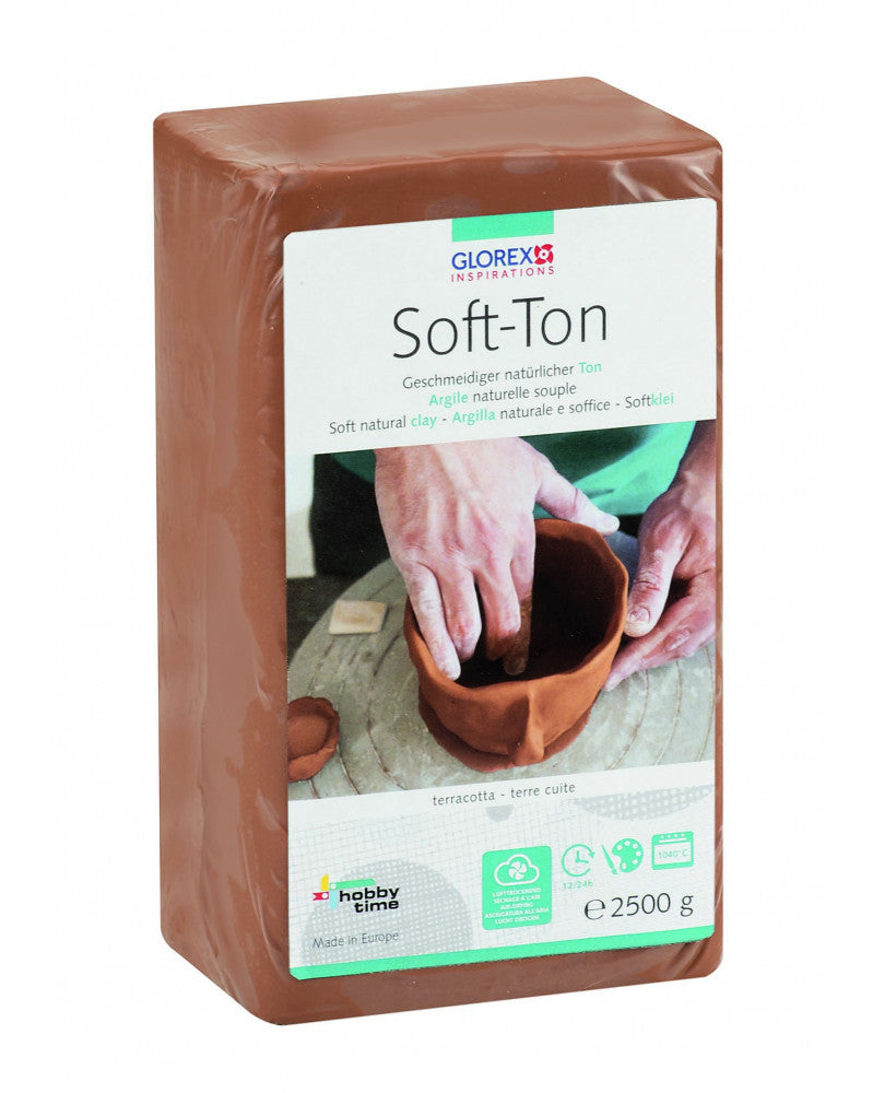 GLOREX Modellierton (Töpferton), Terracotta, lufthärtend, brennbar, 2,5 kg, 1 Stk.