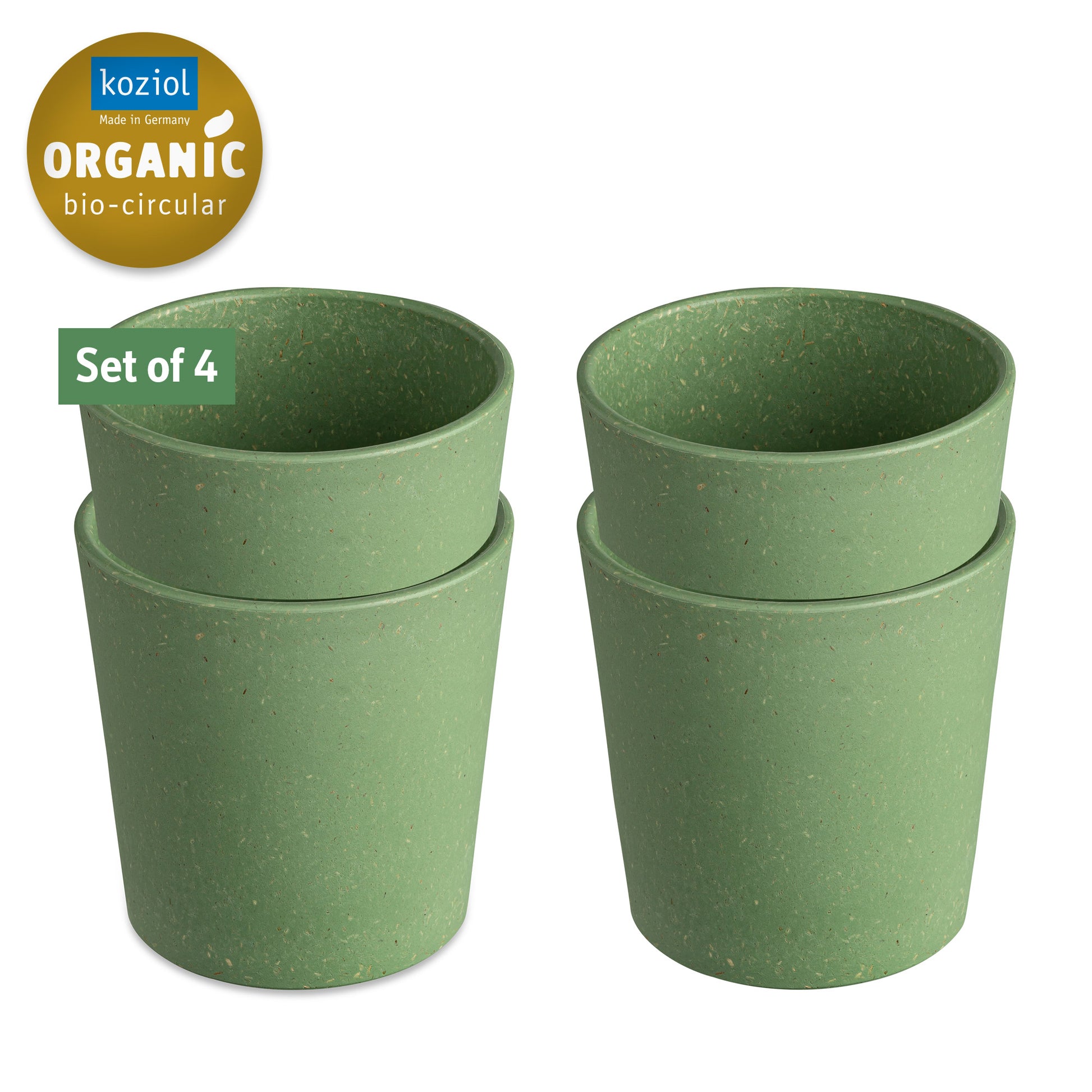 Koziol Becher Connect S – 4er Set, 190 ml, Ø 7,3 cm, H 7,5 cm, Kunststoff (biozirkulär), Grün, BPA-frei