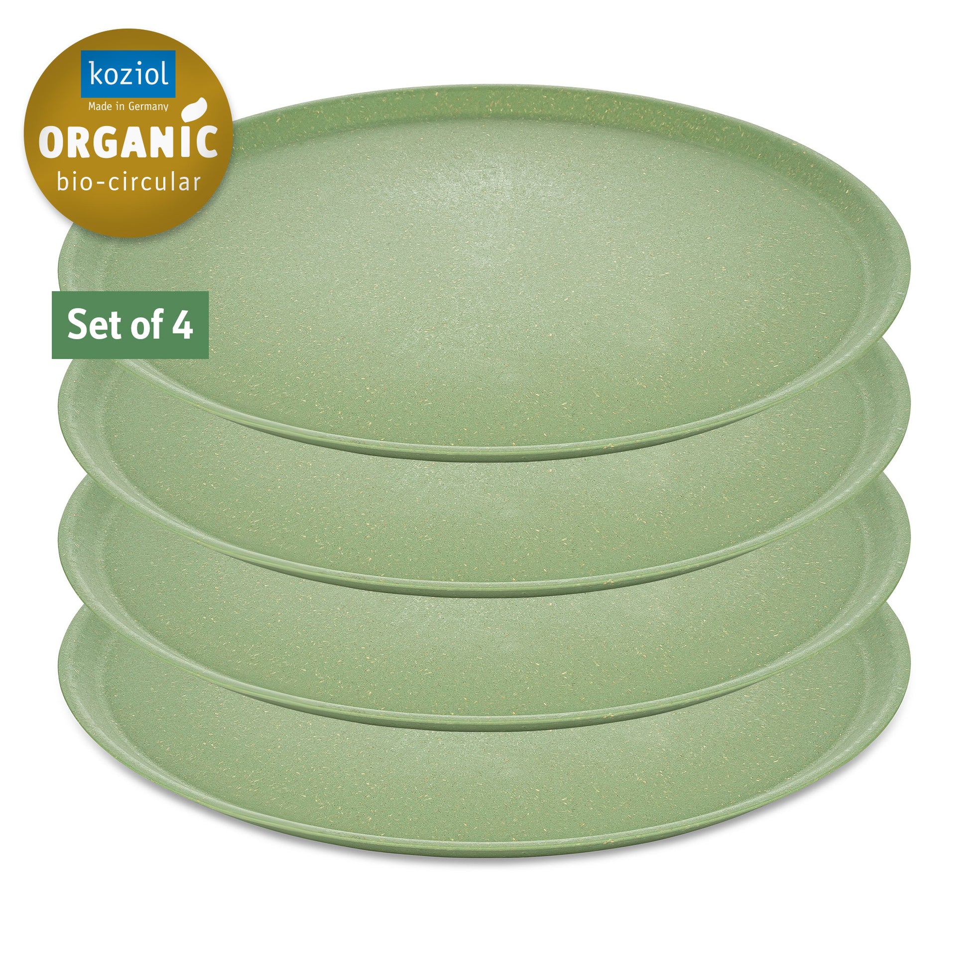 Koziol Teller Connect – 4er Set, Ø 25,5 cm, Kunststoff (biozirkulär), Grün, spülmaschinenfest, BPA-frei
