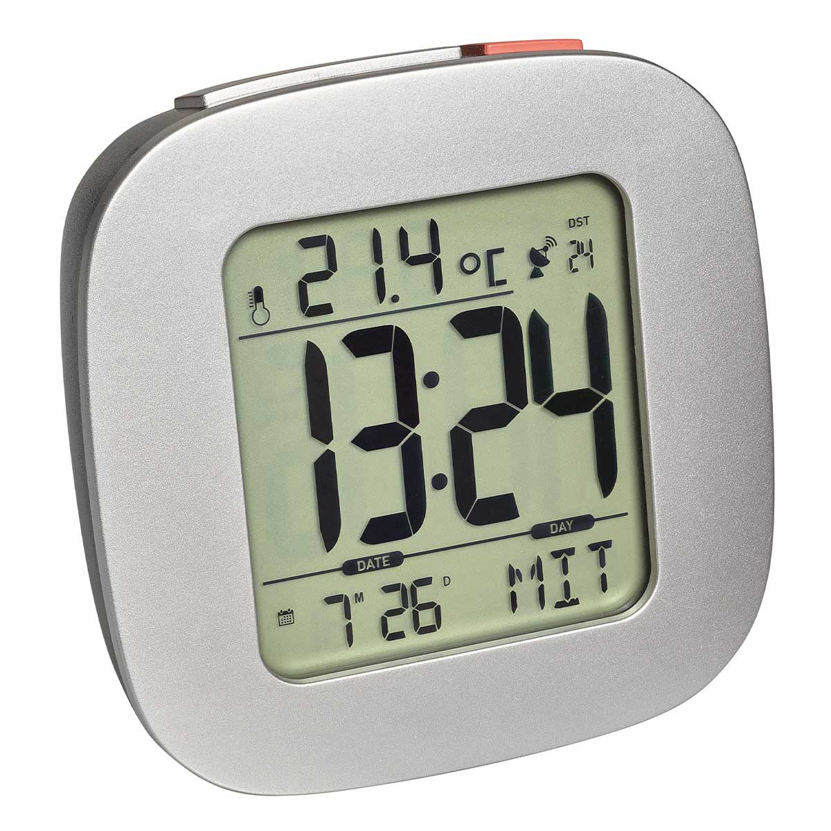 TFA-Dostmann TFA Dostmann Digitalwecker – Funk, Schlummerfunktion, Thermometer, 7,8 × 7,8 × 3,0 cm, Silber