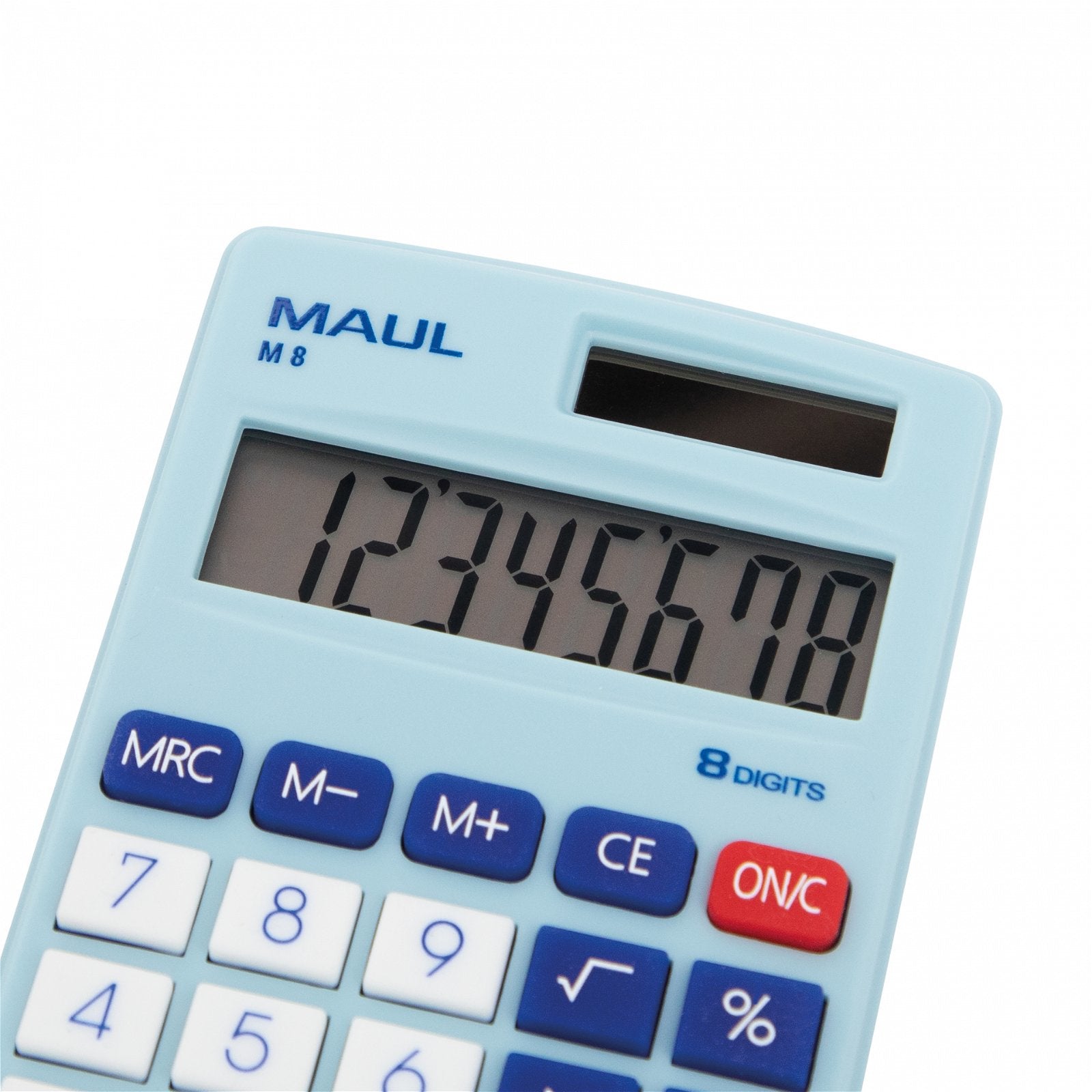 MAUL Taschenrechner M8 – 8-stellig – Solar/Batterie – Hellblau/Weiss