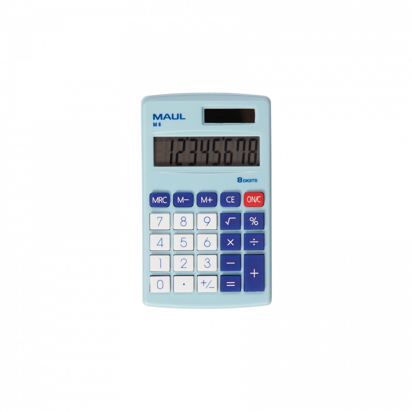 MAUL Taschenrechner M8 – 8-stellig – Solar/Batterie – Hellblau/Weiss