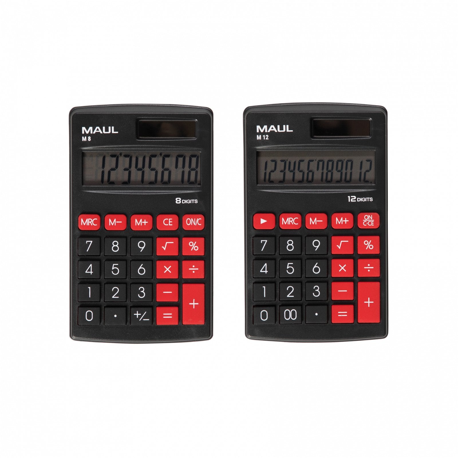MAUL Taschenrechner M12 – 12-stellig – Solar/Batterie – Schwarz/Rot