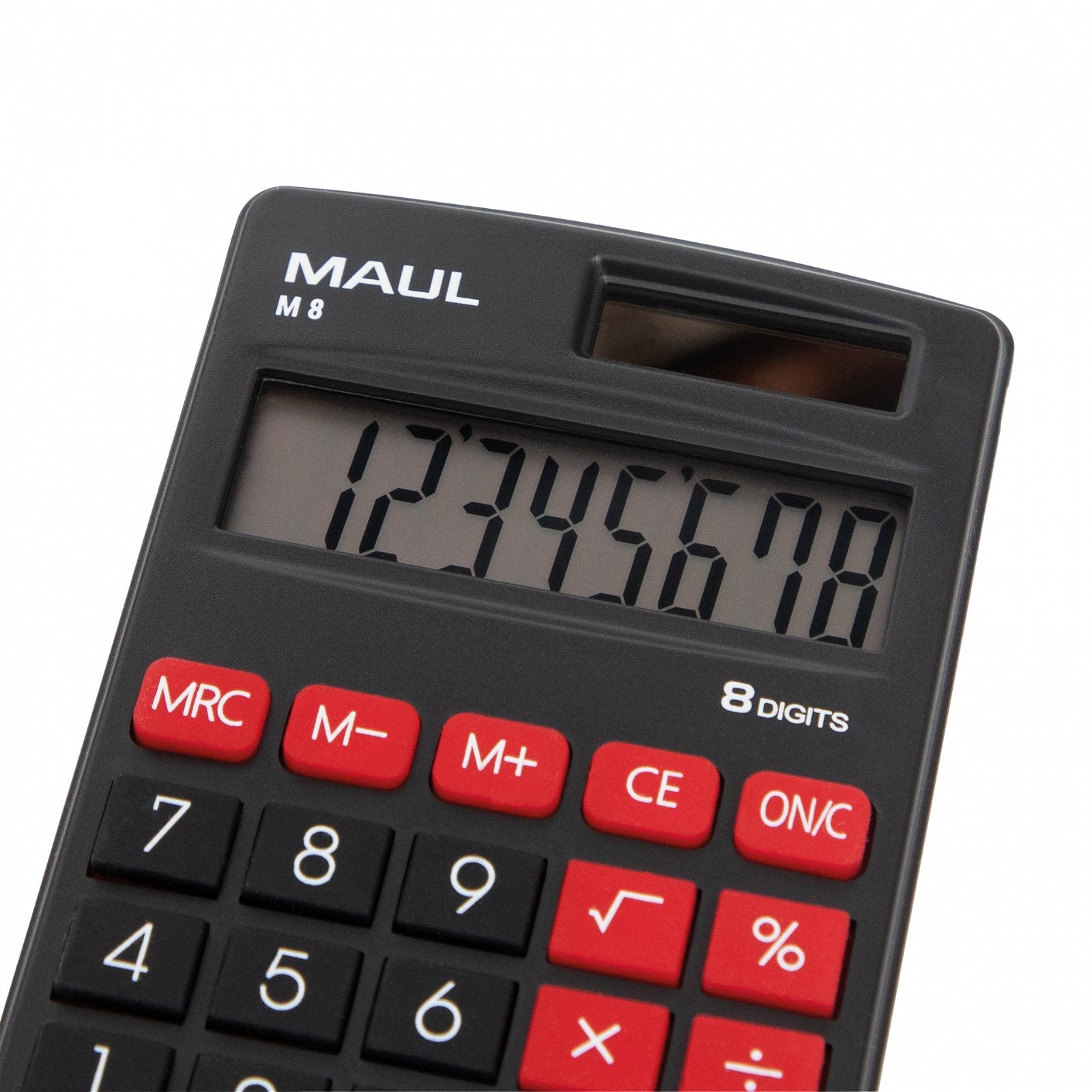 Maul Taschenrechner M8 – 8-stellig – Solar/Batterie – Schwarz/Rot