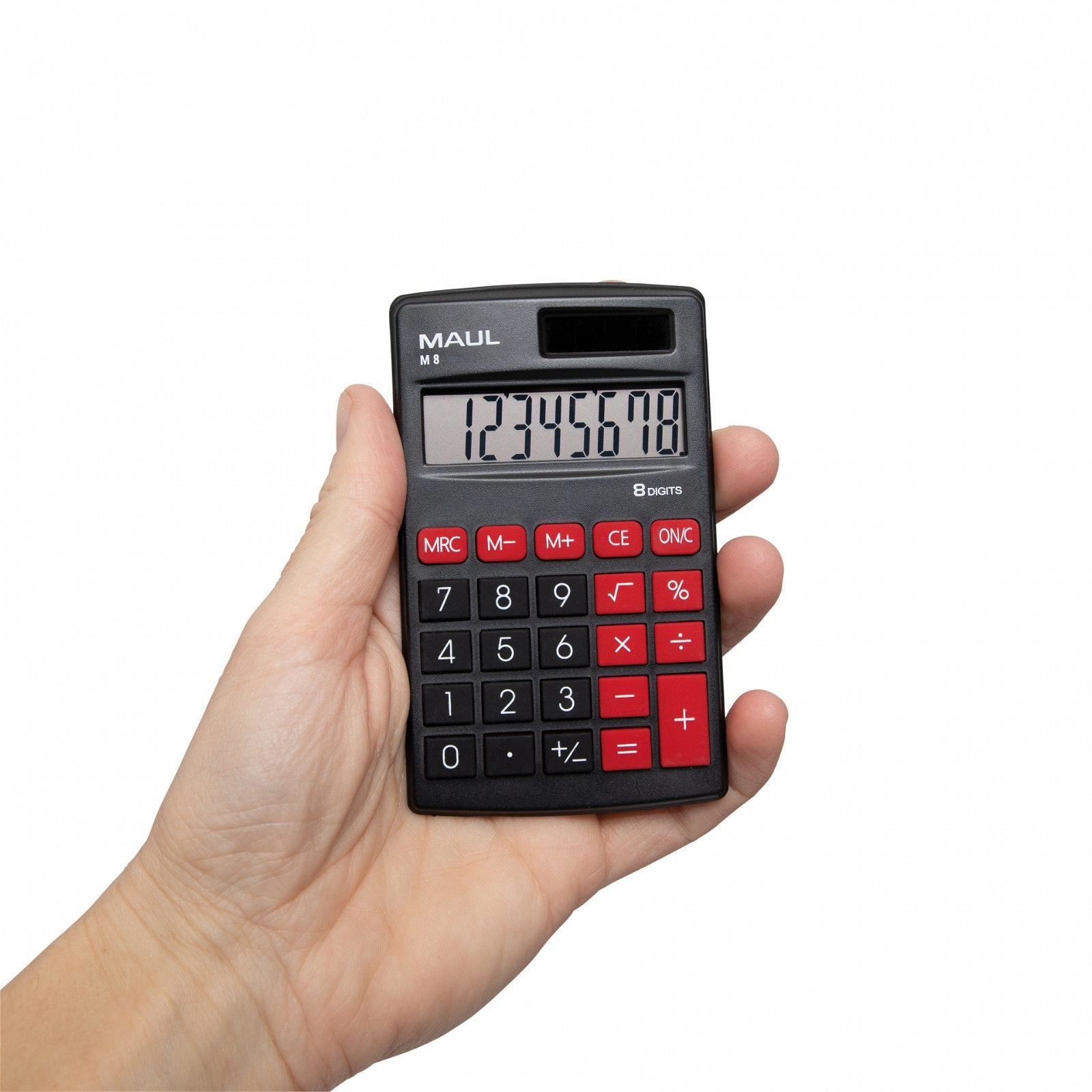 Maul Taschenrechner M8 – 8-stellig – Solar/Batterie – Schwarz/Rot