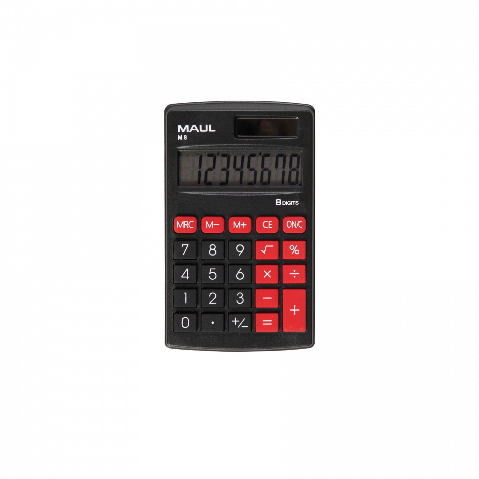 Maul Taschenrechner M8 – 8-stellig – Solar/Batterie – Schwarz/Rot