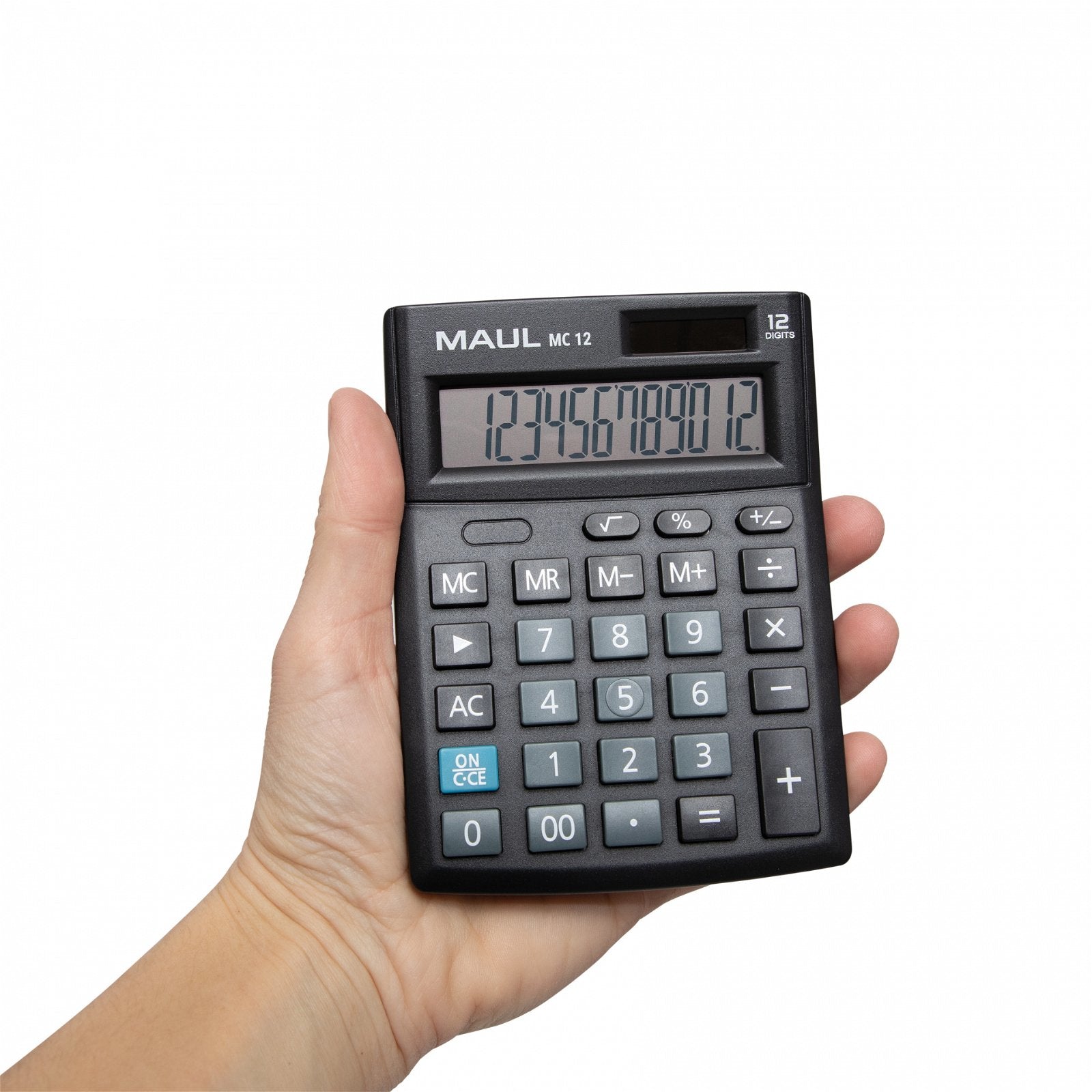 MAUL Taschenrechner MC12 – 12-stellig – Solar/Batterie – Schwarz