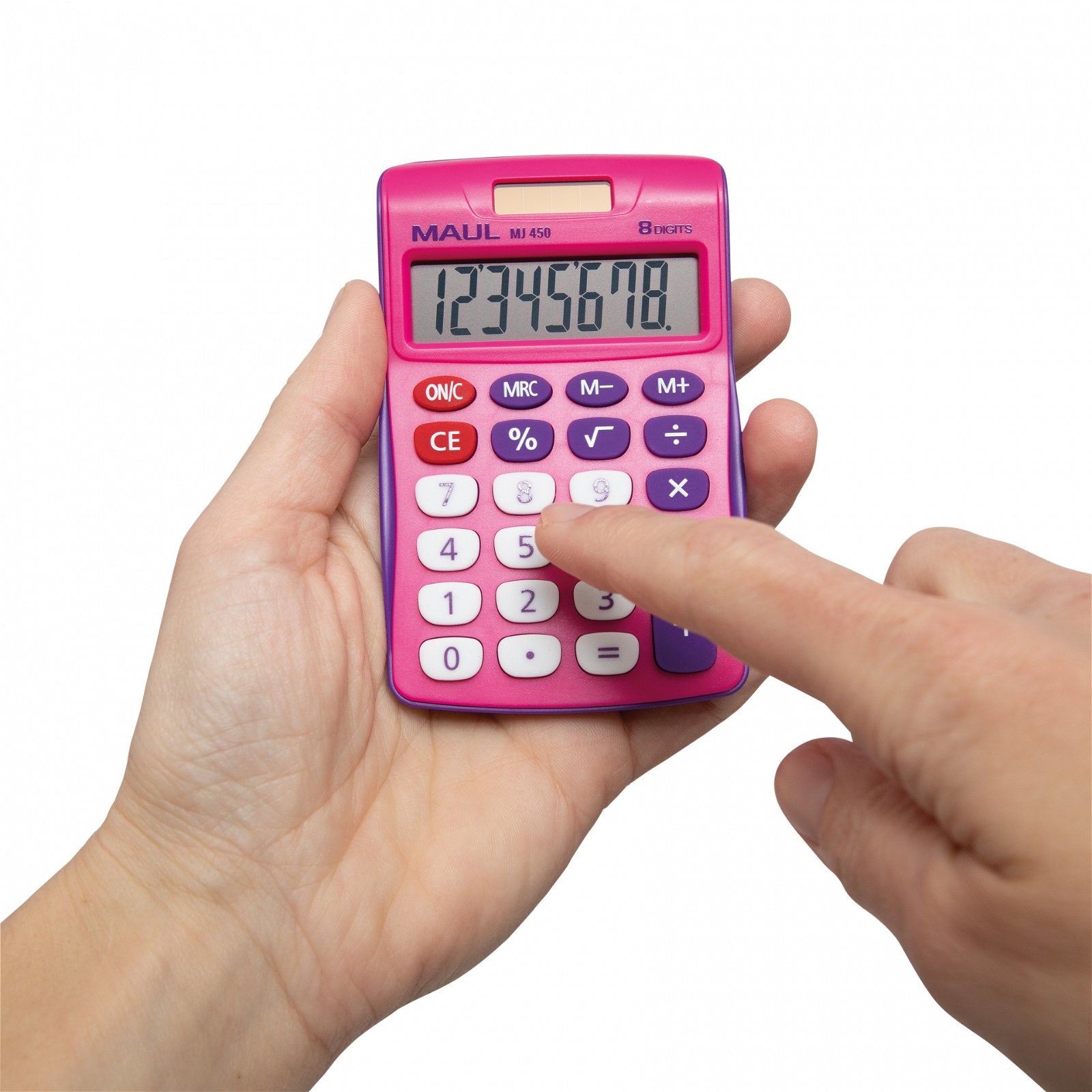 MAUL Taschenrechner MJ450 Junior – 8-stellig – Solar/Batterie – Pink