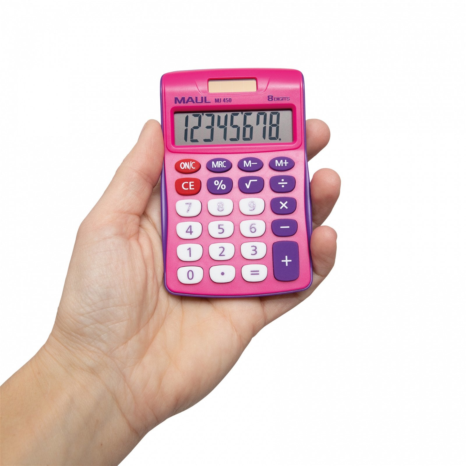 MAUL Taschenrechner MJ450 Junior – 8-stellig – Solar/Batterie – Pink