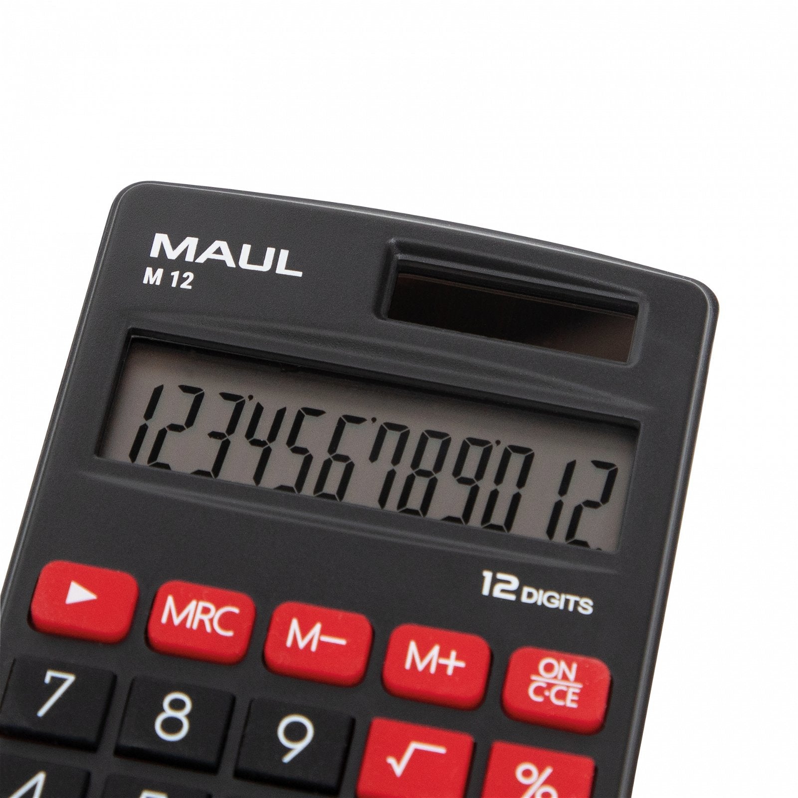 MAUL Taschenrechner M12 – 12-stellig – Solar/Batterie – Schwarz/Rot
