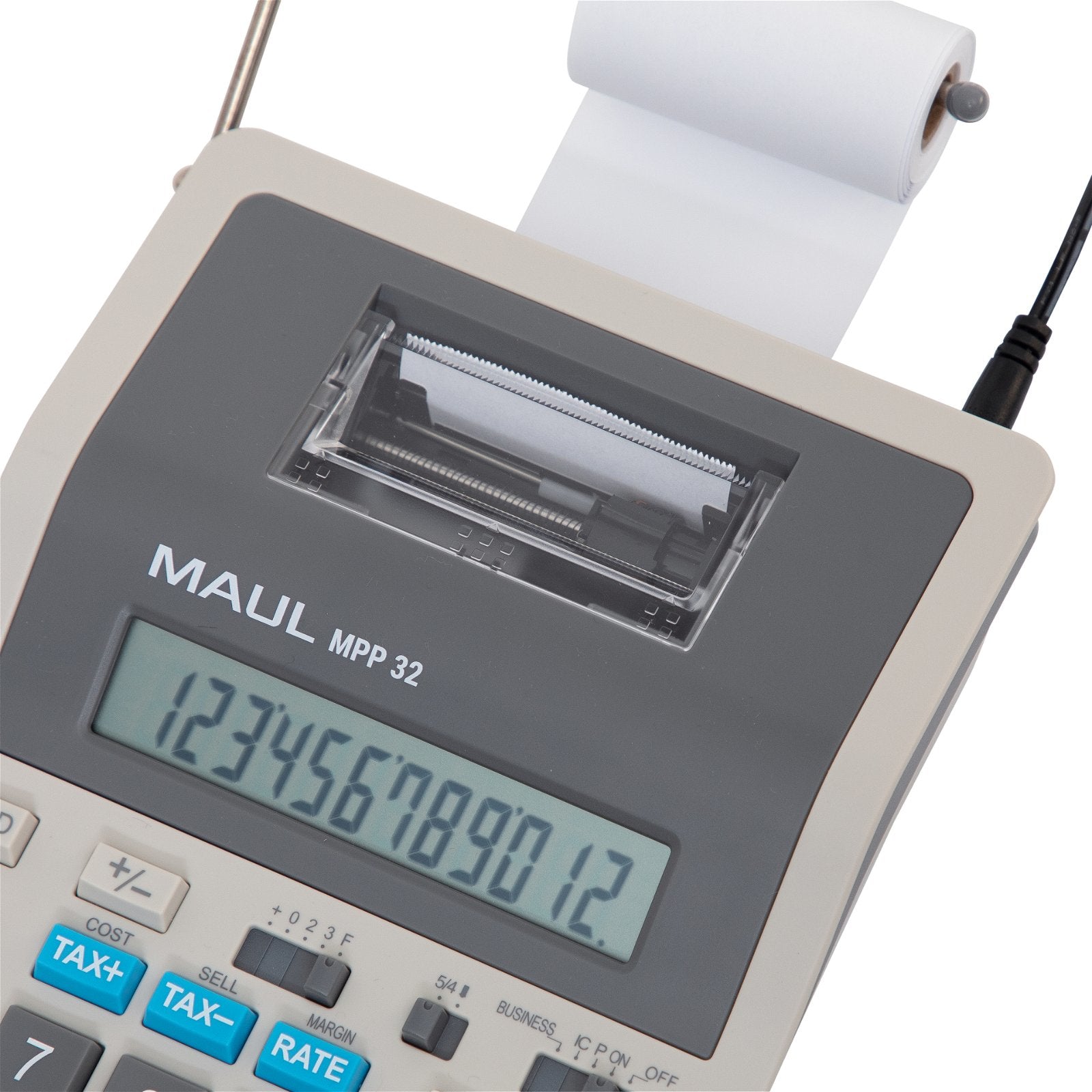 MAUL Druckrechner MPP32 – 12-stellig, 2 Zeilen/min, Akku, Desktop, LCD, Rollenbreite 58 mm, Grau/Weiss