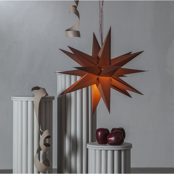 Star Trading Papierstern December – Ø 45 cm, E14 (max. 25 W), IP20, Kabel 5 m – Braun