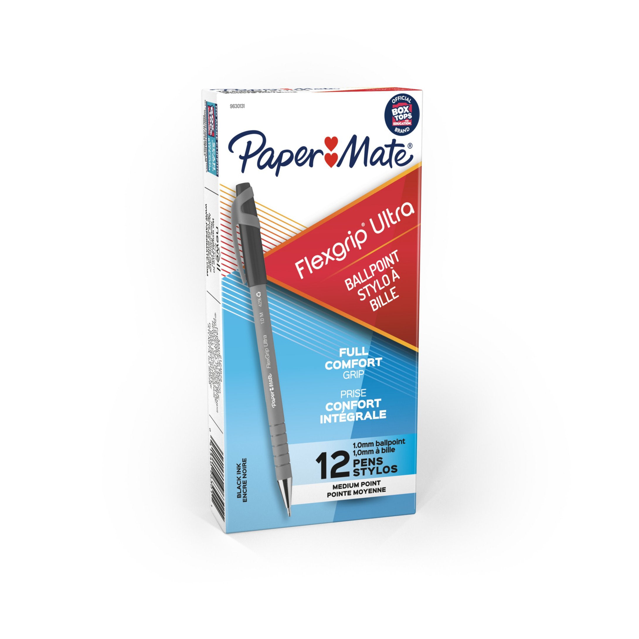 Papermate FlexGrip Ultra Kugelschreiber – 12er Pack, Schwarz, 1 mm Spitze, Deckel, Kunststoff/Gummi