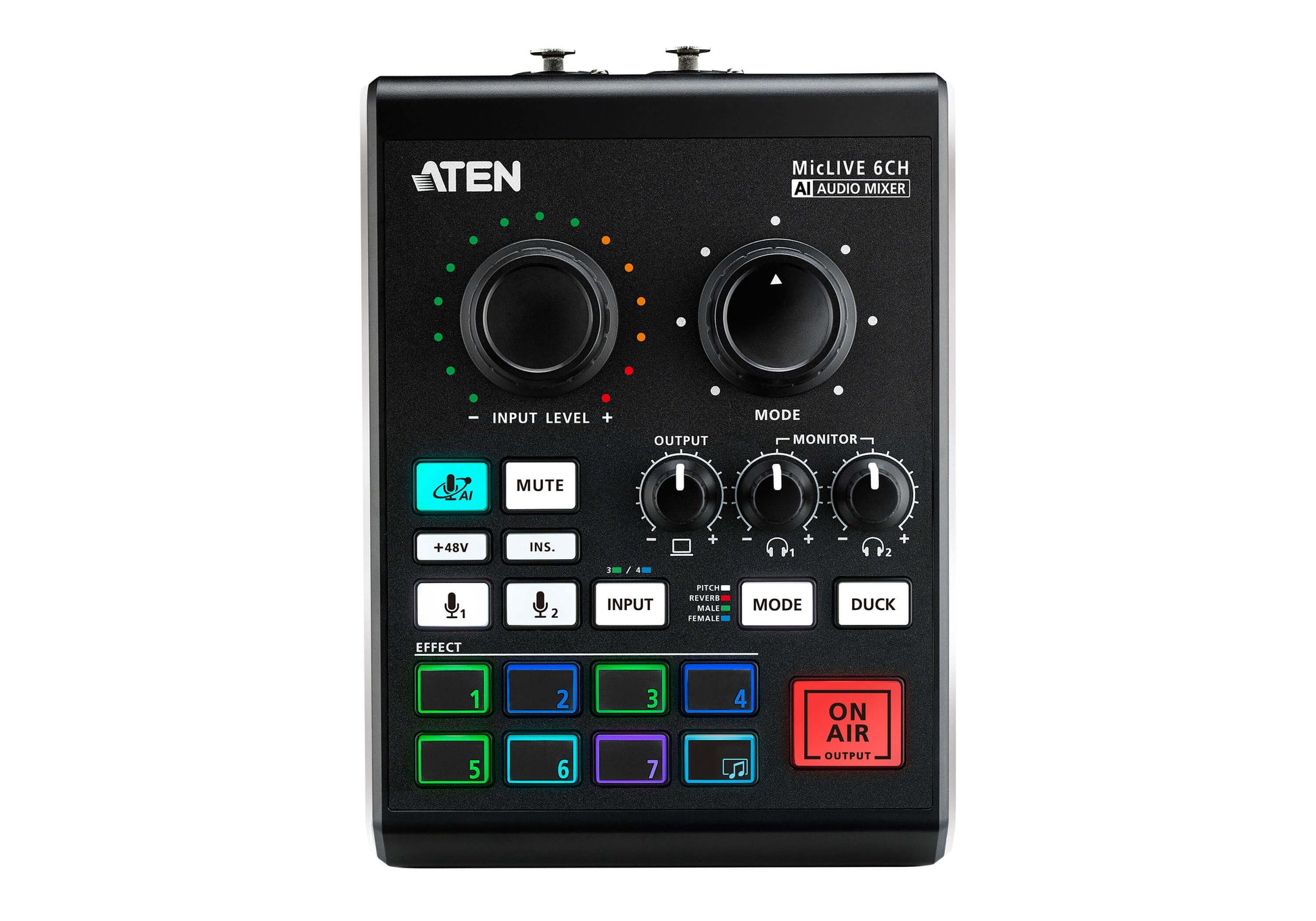ATEN UC8000 MicLive – 6-Kanal Audio-Mixer, 24 Bit, 96 kHz, USB Typ-C, XLR, 3,5 mm Kopfhörer