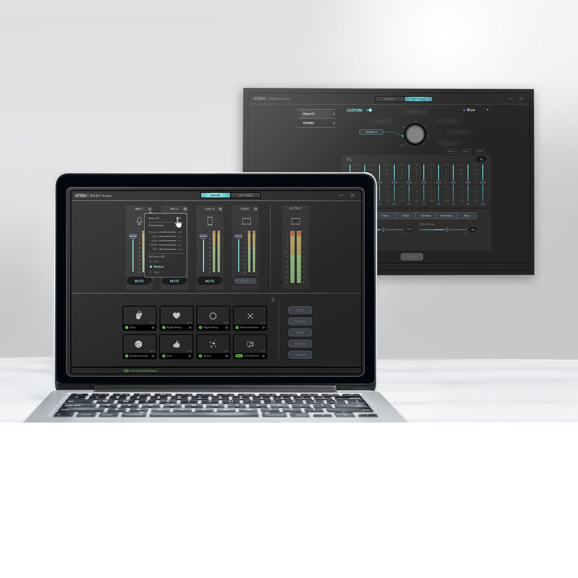 ATEN UC8000 MicLive – 6-Kanal Audio-Mixer, 24 Bit, 96 kHz, USB Typ-C, XLR, 3,5 mm Kopfhörer