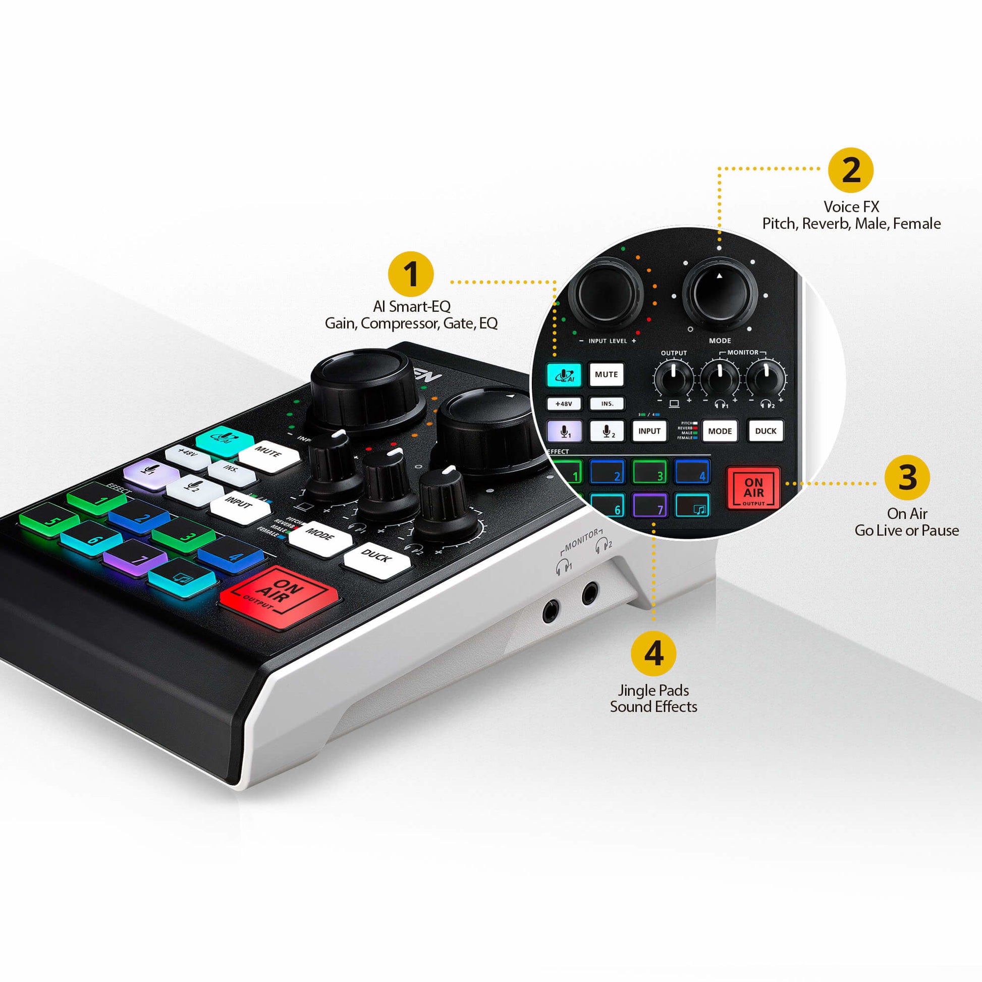 ATEN UC8000 MicLive – 6-Kanal Audio-Mixer, 24 Bit, 96 kHz, USB Typ-C, XLR, 3,5 mm Kopfhörer