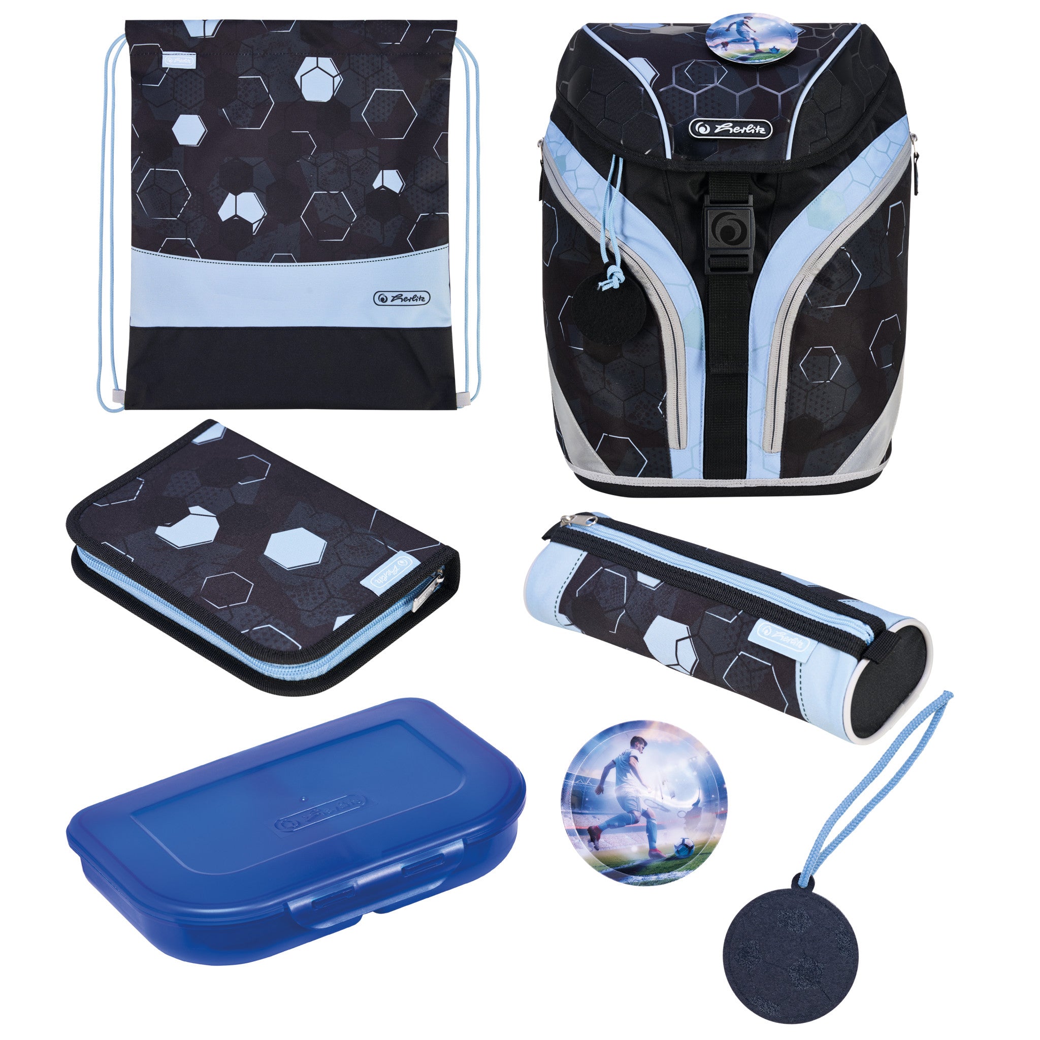 Herlitz SoftLight – Schulrucksack-Set 5-teilig, Cyber Soccer, 18 l, 28×38×23 cm