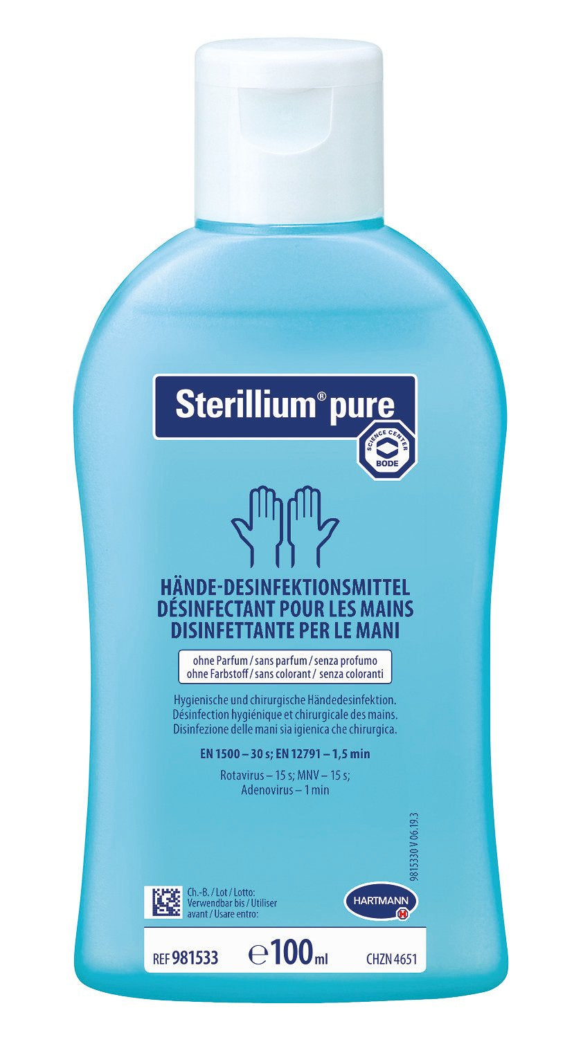 Sterillium Desinfektionsmittel – weiss, 100 ml, hautverträglich, parfüm- und farbstofffrei, recyclingfähig