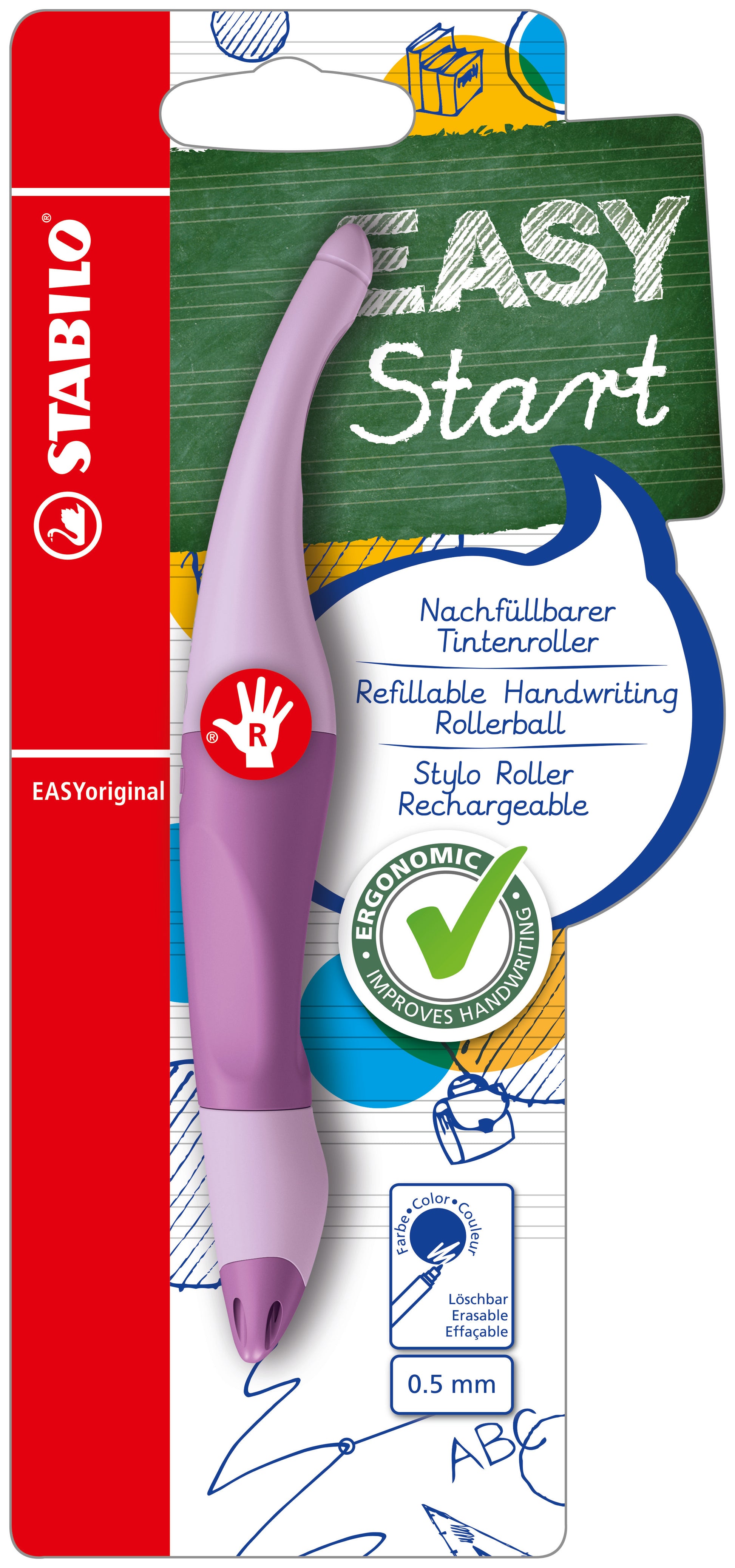 STABILO EASYoriginal Start Pastell – Tintenroller, mit Kappe, 0,5 mm, Blau, für Rechtshänder