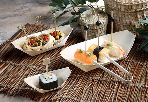 Papstar Fingerfood-Schale, Holz (Kiefer), Oval – 110 × 65 × 30 mm, Braun – FSC – 50 Stk.