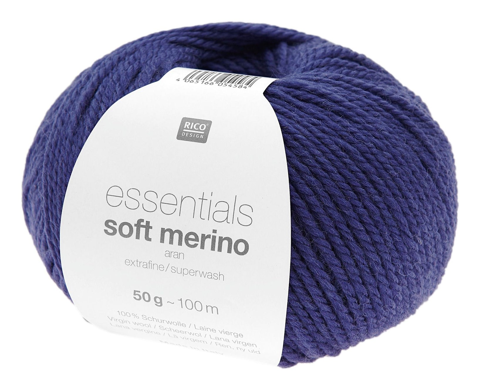 Rico Design Essentials Soft Merino Aran Wolle Blau – 50 g, 100 m, Nadel 5 mm, 100% Schurwolle (Superwash)