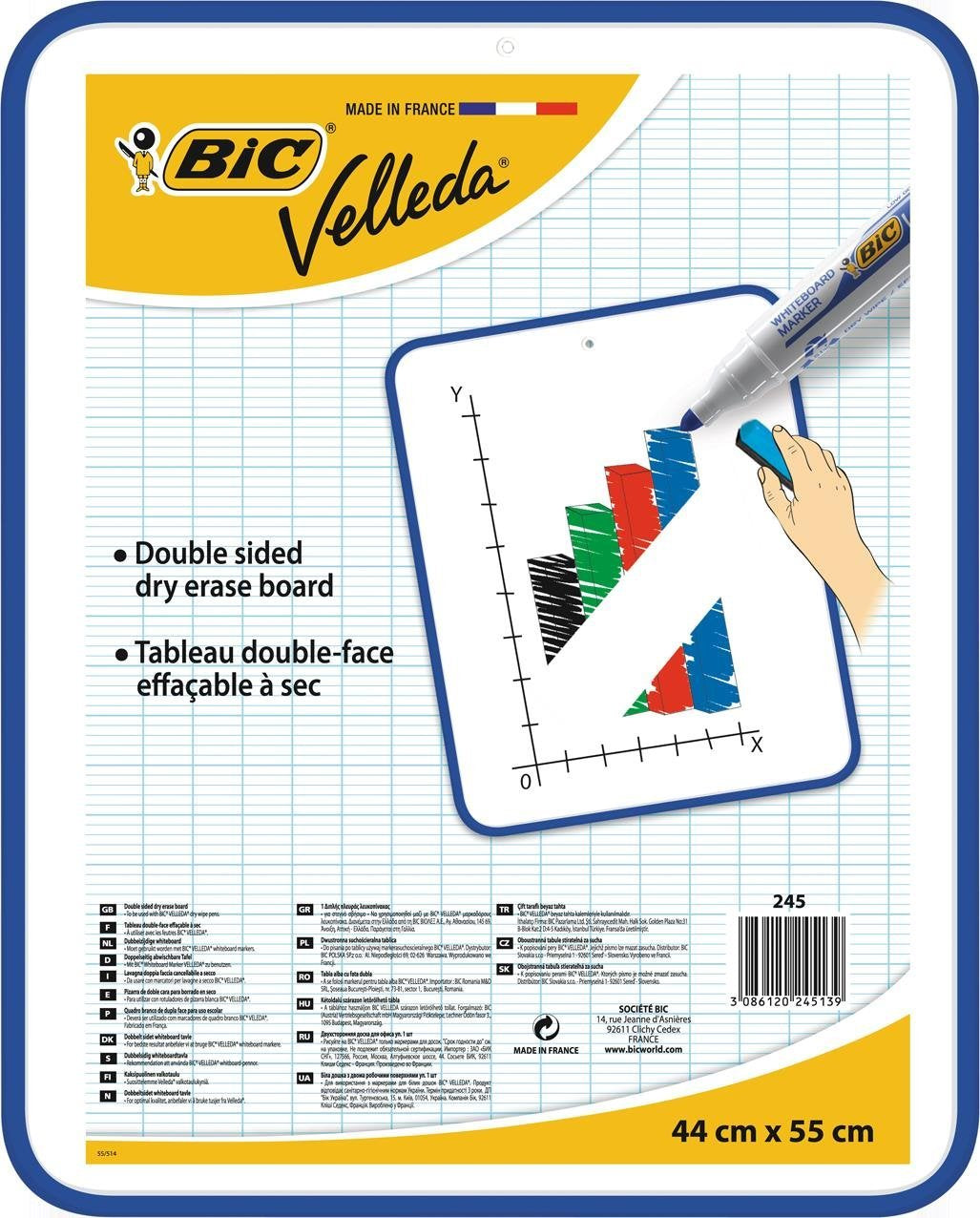 BIC Whiteboard – 44 × 55 cm, Kunststoff, Kunststoffrahmen, blau, beidseitig