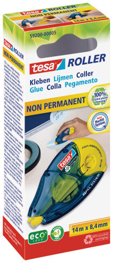TESA ecoLogo Kleberoller – wiederablösbar, transparent, lösungsmittelfrei, für Papier, Karton, Fotos und mehr