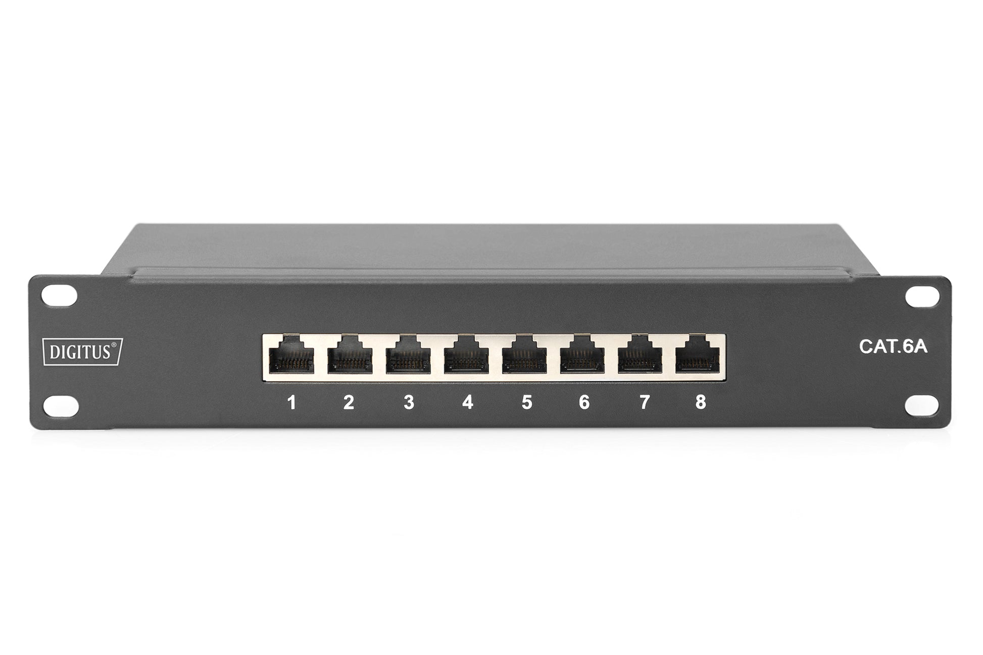 Digitus Patchpanel – 8× RJ-45, 10GBase-T (10 Gbit/s), geschirmt, 1U, schwarz, für Cat6a