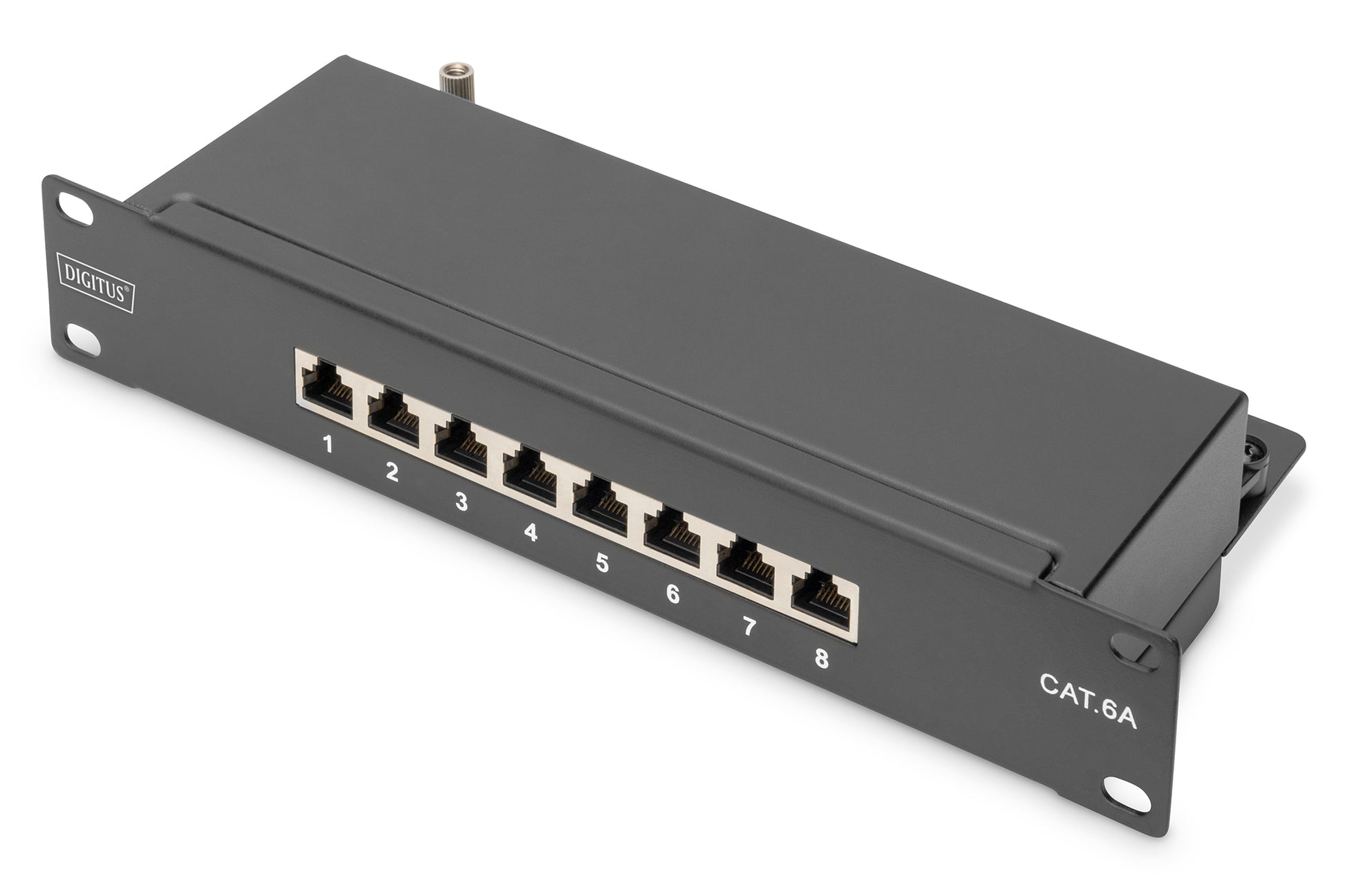 Digitus Patchpanel – 8× RJ-45, 10GBase-T (10 Gbit/s), geschirmt, 1U, schwarz, für Cat6a