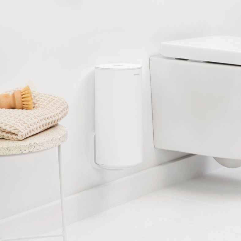 Brabantia MindSet – Toilettenpapierspender – Kunststoff, Weiss, für 2 Rollen, 13,7 × 13,7 × 28,9 cm