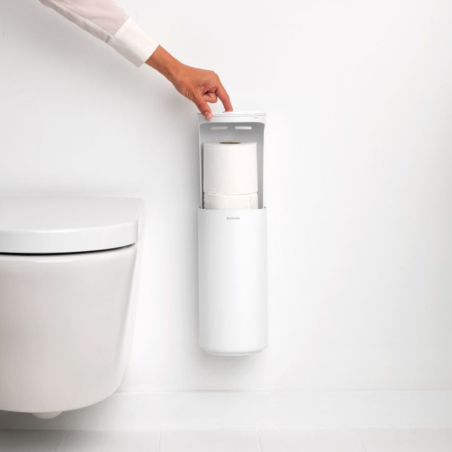 Brabantia MindSet – Toilettenpapierspender – Kunststoff, Weiss, für 2 Rollen, 13,7 × 13,7 × 28,9 cm