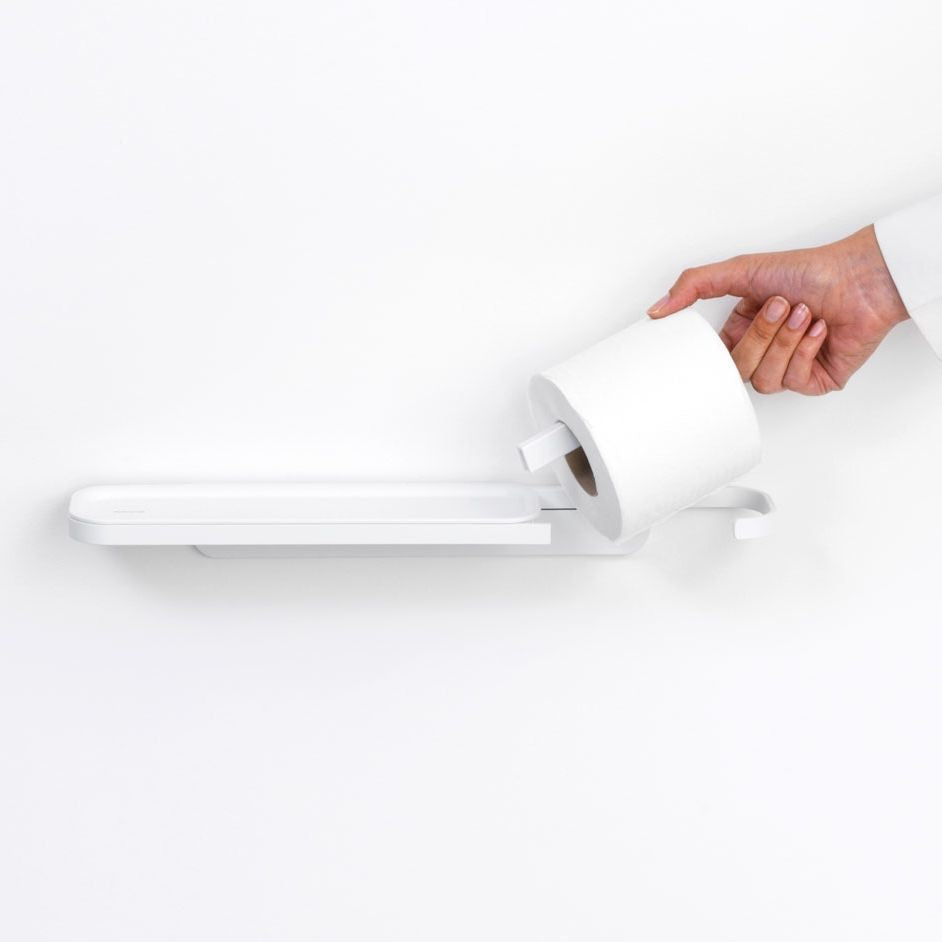 Brabantia MindSet – Toilettenpapierhalter – Kunststoff, weiss, wandmontiert, zum Bohren, 14 × 8,9 × 4,2 cm