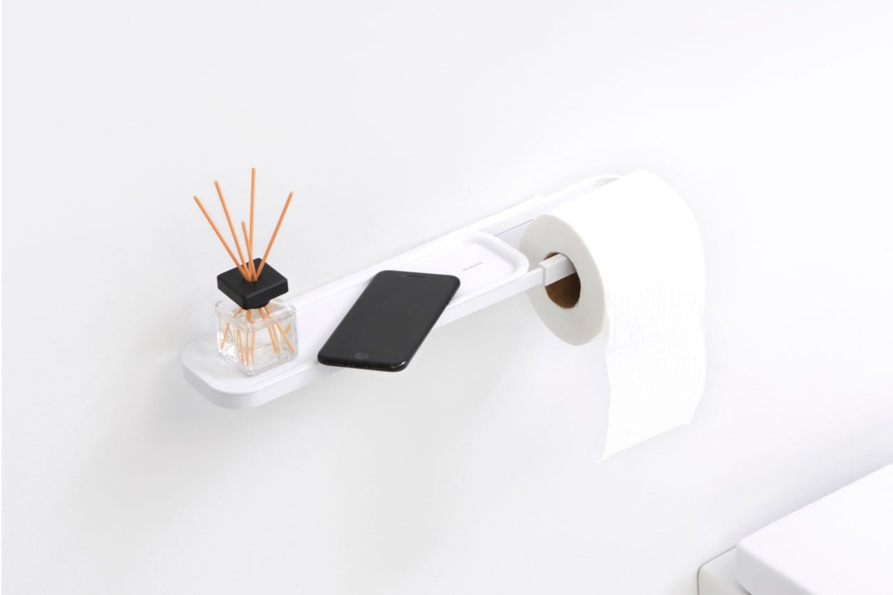 Brabantia MindSet – Toilettenpapierhalter – Kunststoff, weiss, wandmontiert, zum Bohren, 14 × 8,9 × 4,2 cm