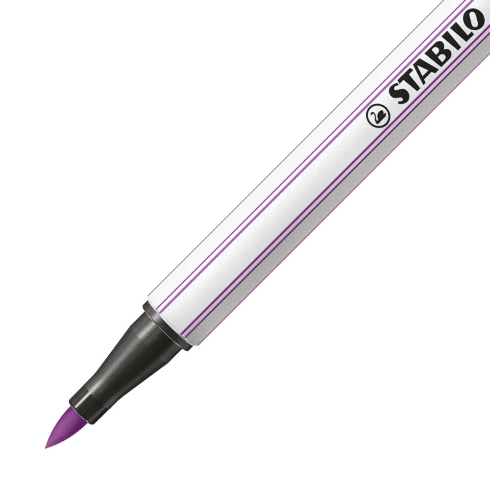 STABILO Pen 68 Filzstift – Pinselspitze, 1 mm, wasservermalbar, Pflaume