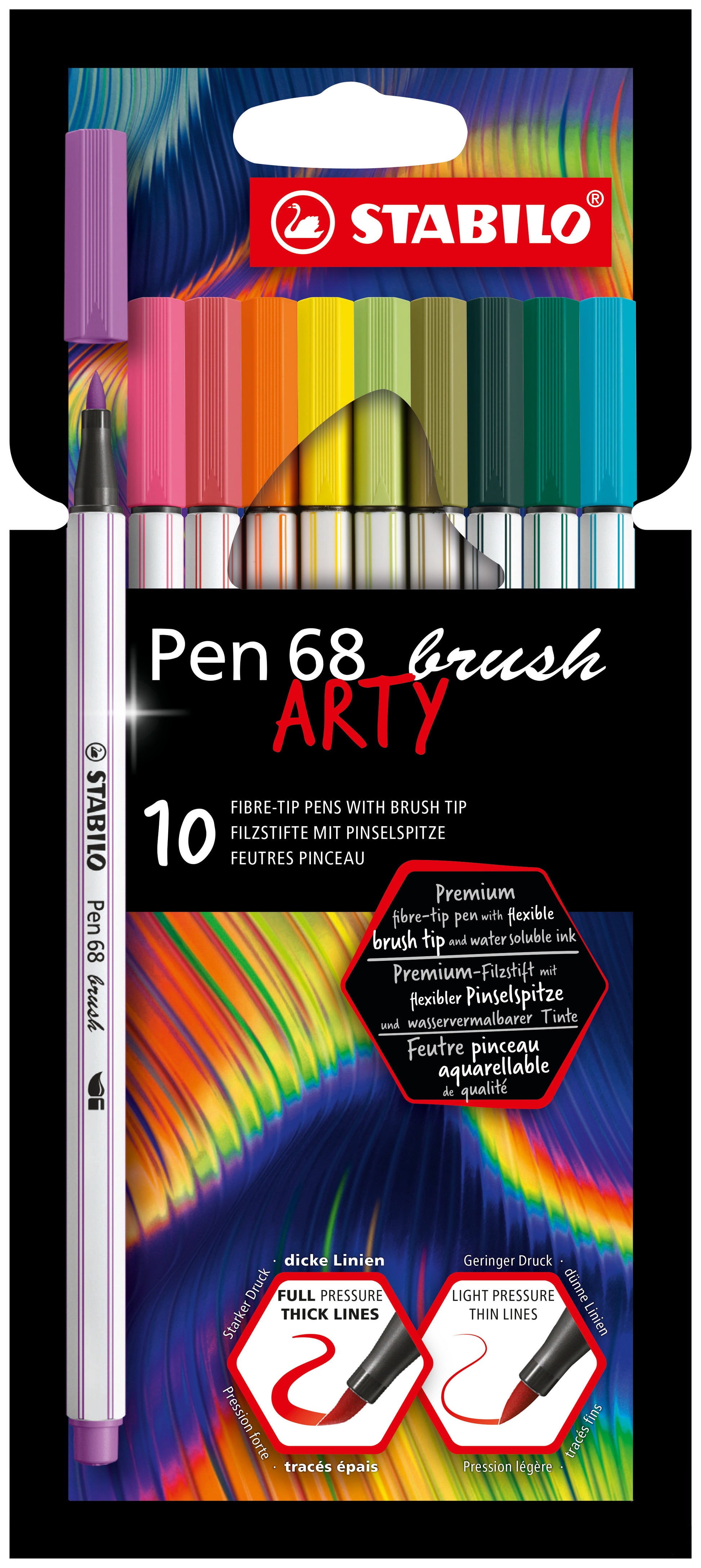 STABILO Filzstifte Pen 68 Brush Arty, auswaschbar, 10 Farben