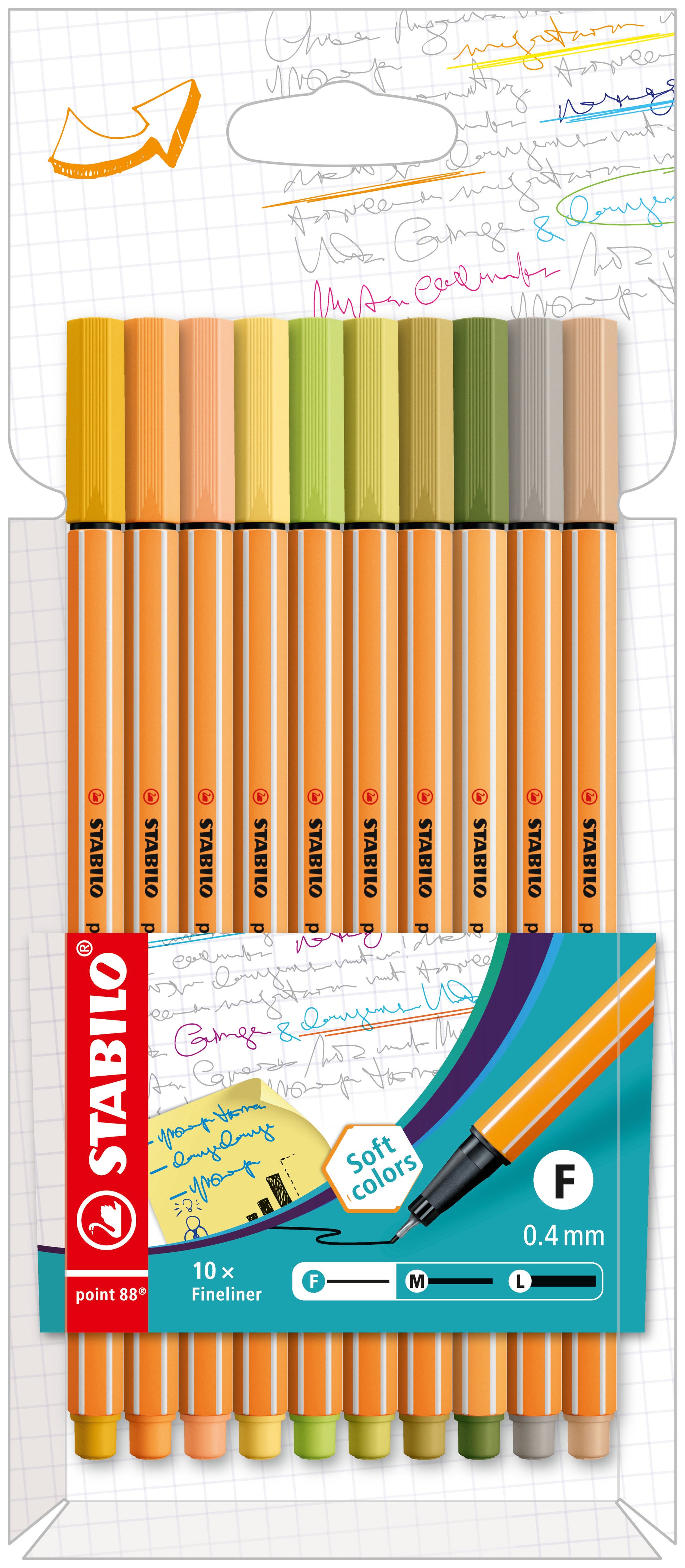 STABILO Point 88 Fineliner – 10er-Set 0,4 mm – 10 Farben, sortiert