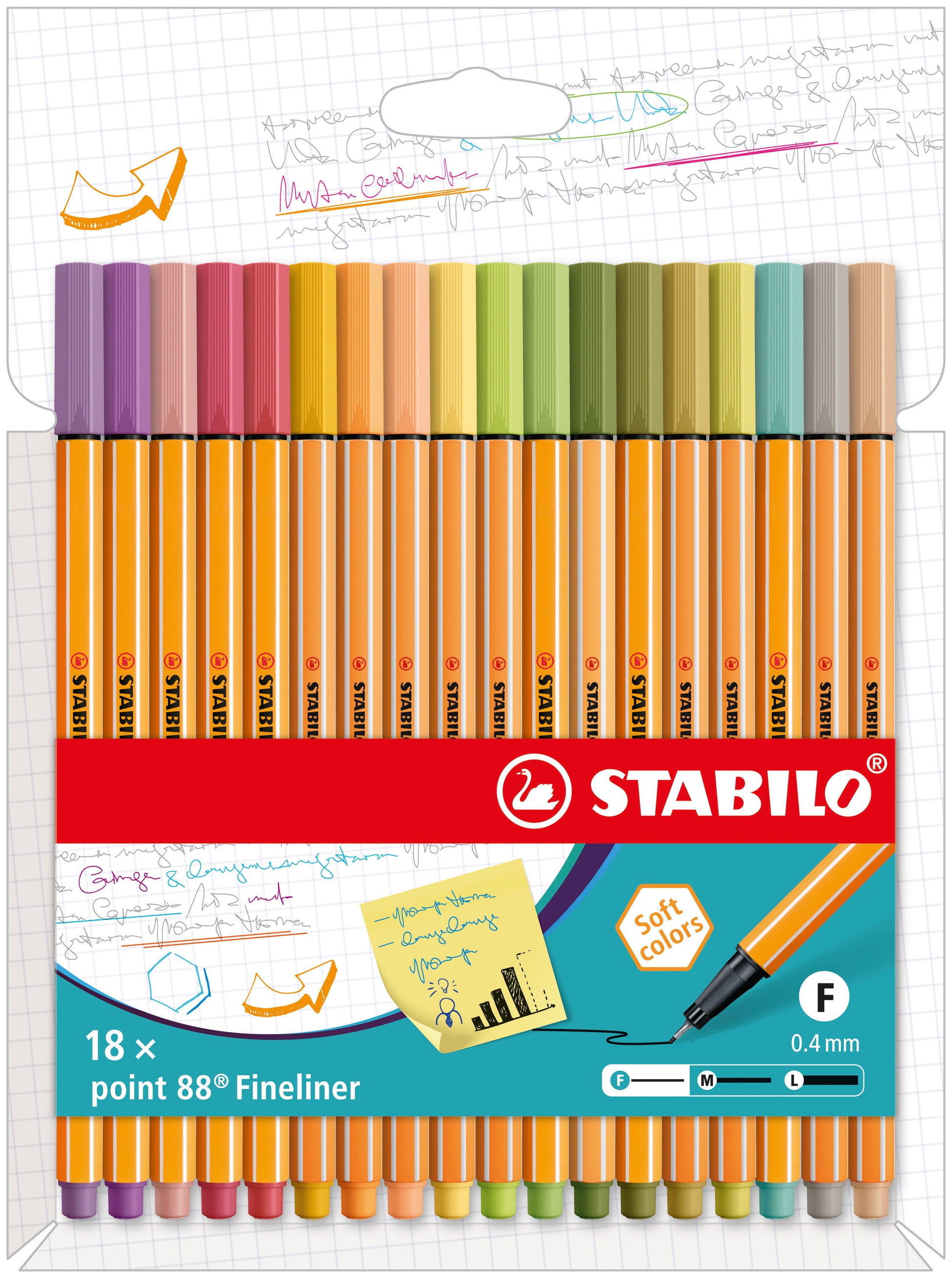 STABILO Fineliner – 18er-Set 0,4 mm – 18 Farben, sortiert