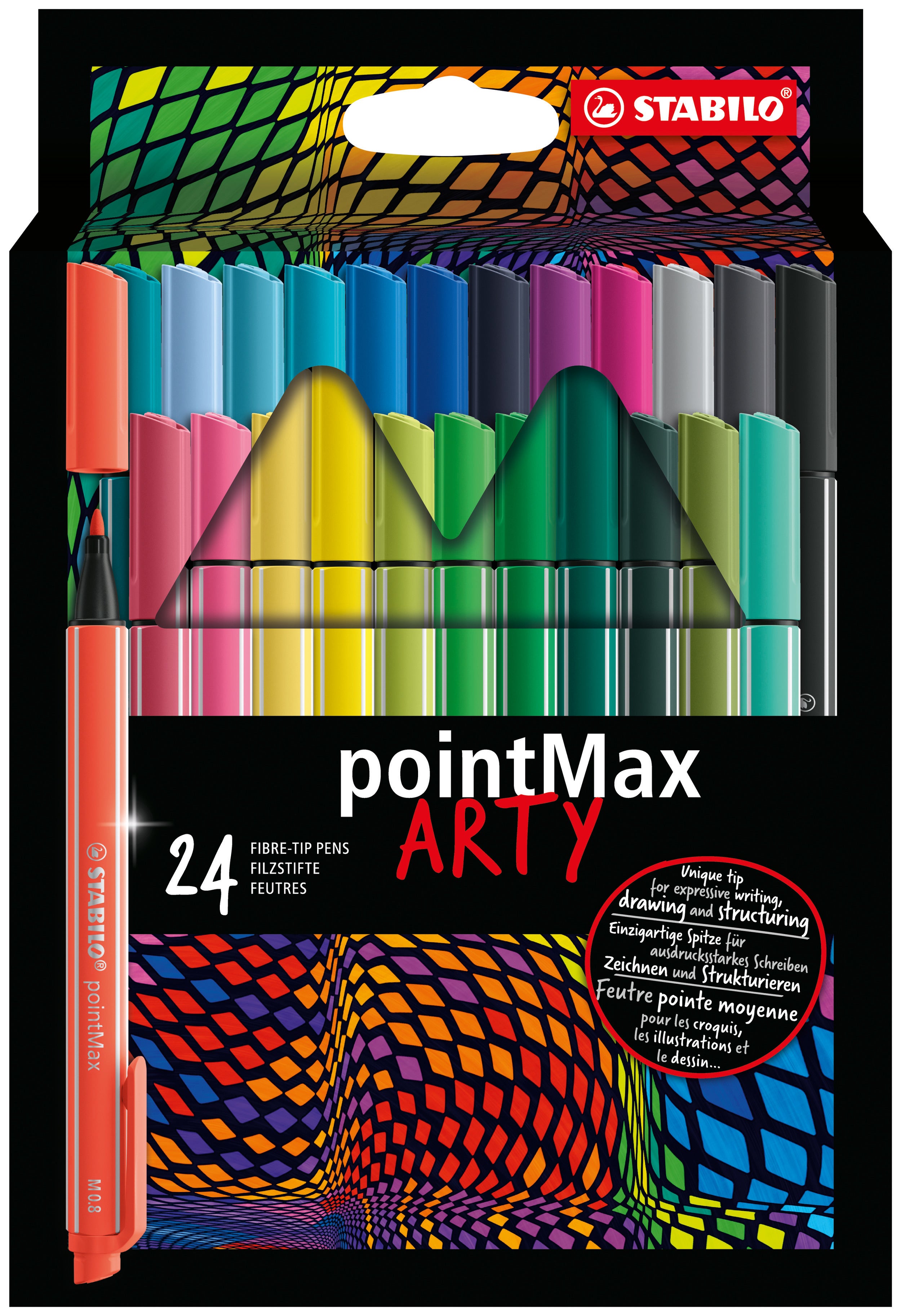 STABILO PointMax Fineliner – 24er-Set 0,8 mm – 24 Farben, sortiert