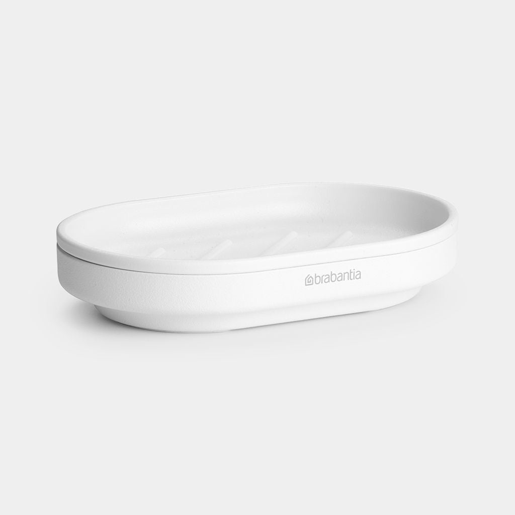 Brabantia Seifenschale – Recycelter Kunststoff, 12,1×8,1×2,4 cm, Weiss (oval)